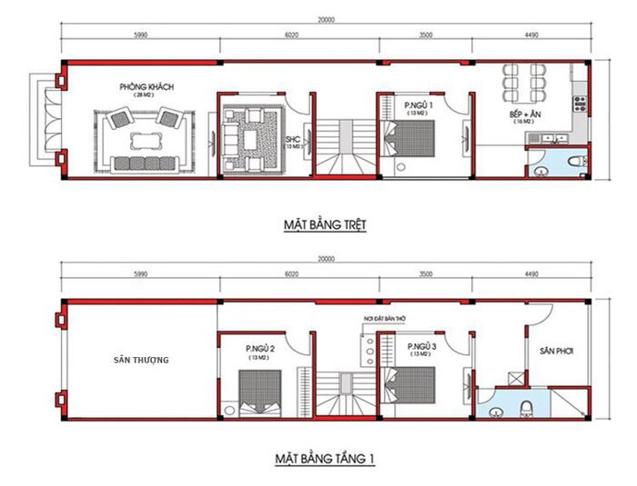Tổng hợp các bản vẽ thiết kế nhà 2 tầng 5×15 tối ưu diện tích
