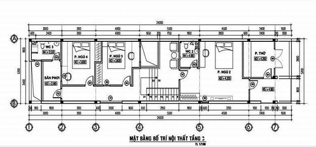 Bản thiết kế nhà ống 2 tầng 5x20m có 4 phòng ngủ 2