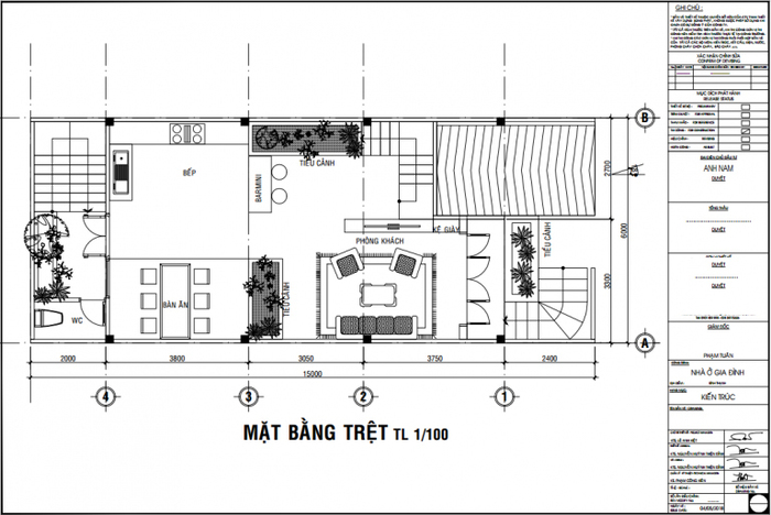 Mẫu 9 – Nhà 1 trệt, 3 lầu 6x15m có tầng hầm 2