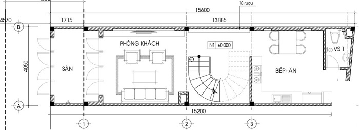 Mẫu thiết kế nhà ống lệch tầng 4x15m mái thái 2