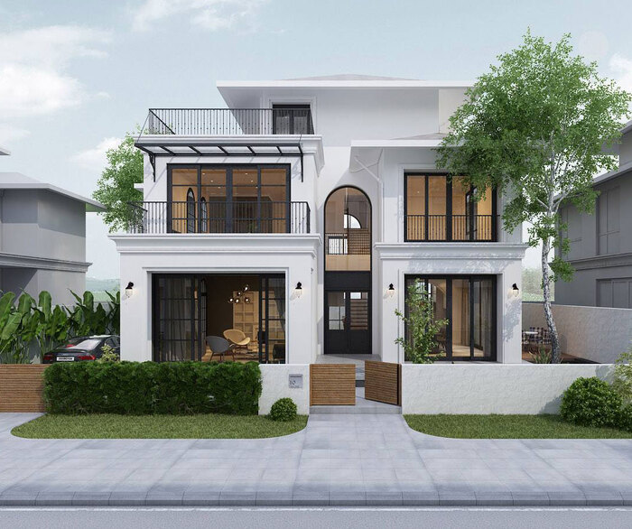 Thiết kế biệt thự 2 tầng mặt tiền 9m
