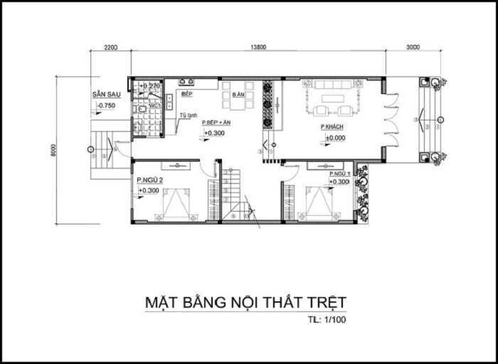 Thiết kế nhà 2 tầng 100m2 4 phòng ngủ 2
