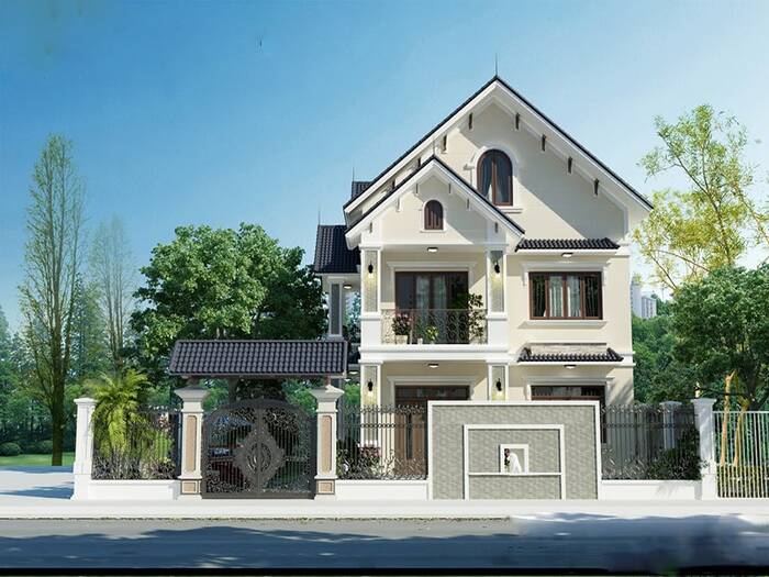 Thiết kế nhà 2 tầng mái thái có sân vườn