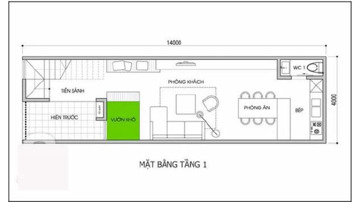 Bản vẽ thiết kế nhà ống 2 tầng 4x12m tầng 1