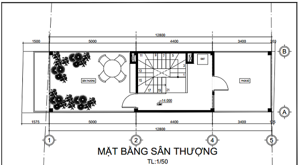 Dịch vụ thiết kế nhà ống 2 tầng 4x12m: Minh bạch – Trọn gói – Chất lượng 8 Bản vẽ sân thượng