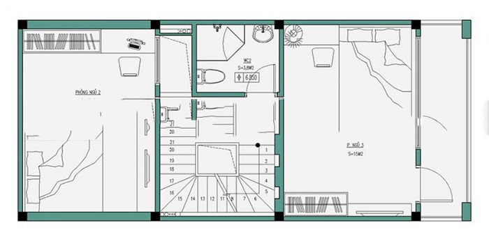 Mẫu thiết kế nhà 6x15m 4 tầng, 3 phòng ngủ 4
