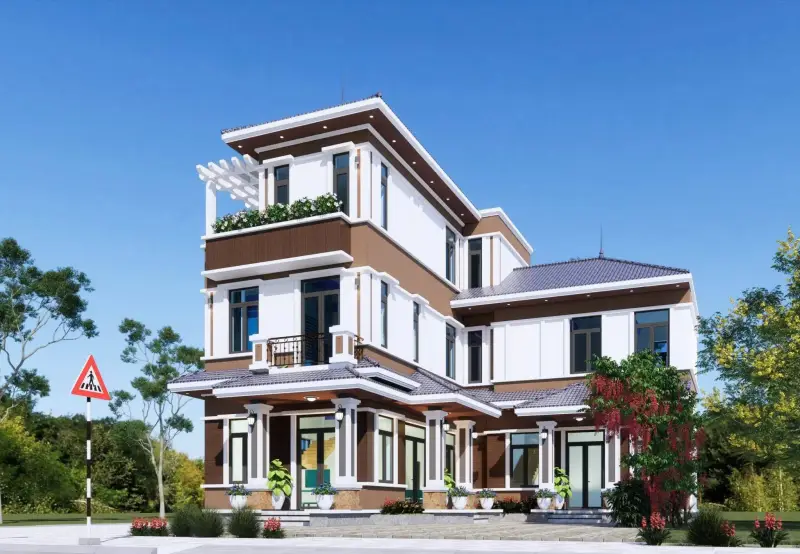 Nhà 3 tầng mái Nhật cho gia đình nhiều thế hệ