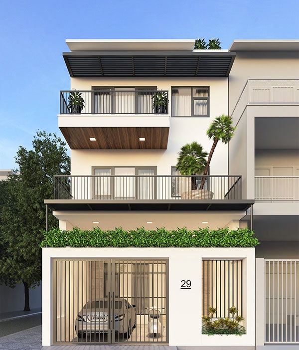nhà liền kề 3 tầng phong cách hiện đại