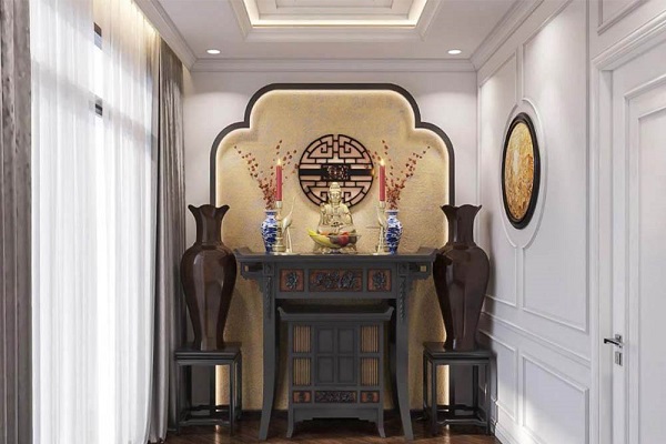 Thiết kế nội thất phòng thờ đẹp, chuẩn phong thủy 4 phòng thờ phong cách á đông