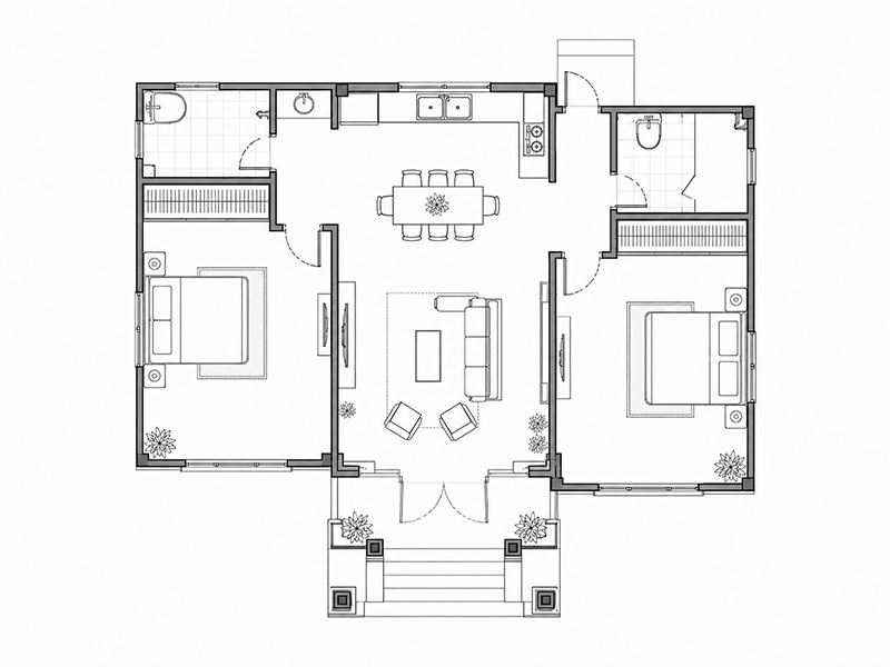 Bản vẽ nhà cấp 4 2 phòng ngủ 2