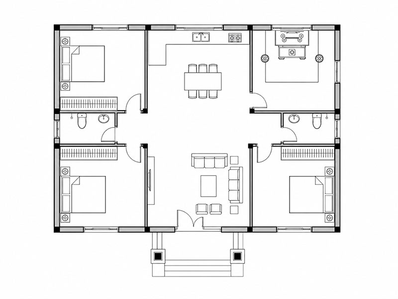 Bản vẽ nhà cấp 4 3 phòng ngủ 1 phòng thờ 2