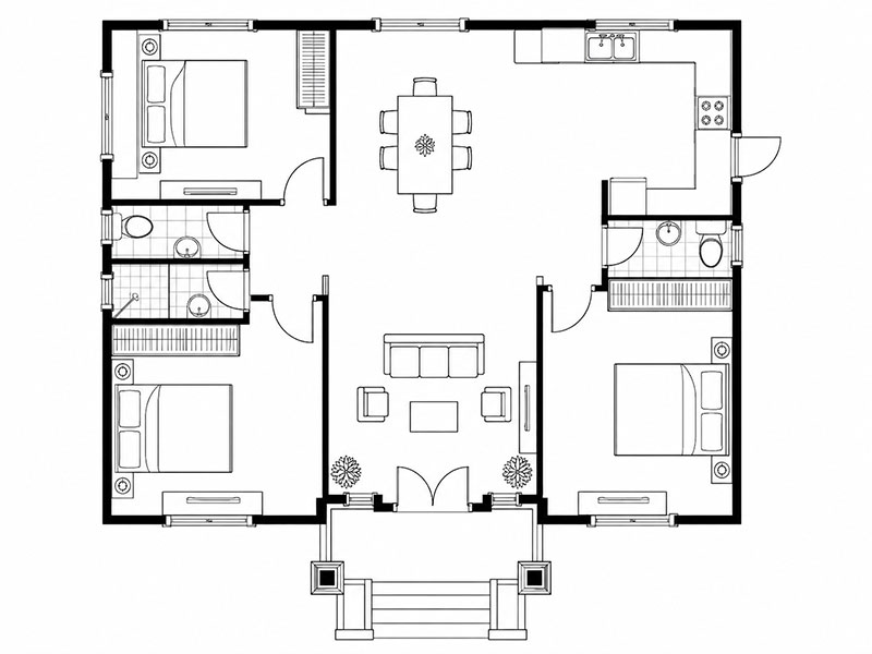 Bản vẽ nhà cấp 4 3 phòng ngủ 2