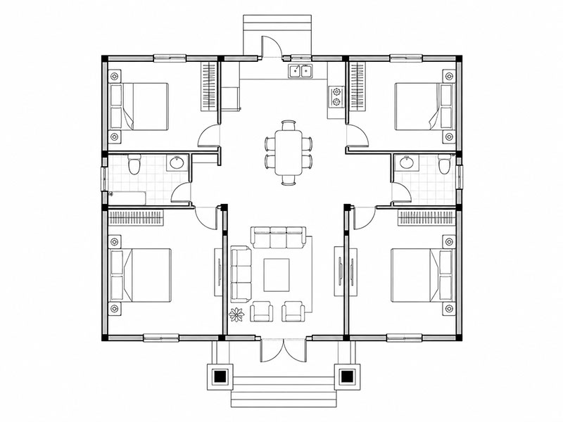 Bản vẽ nhà cấp 4 4 phòng ngủ 2