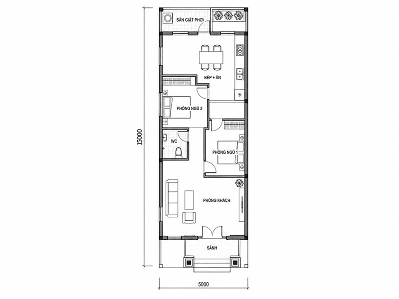 Bản vẽ nhà cấp 4 5x15m2 2