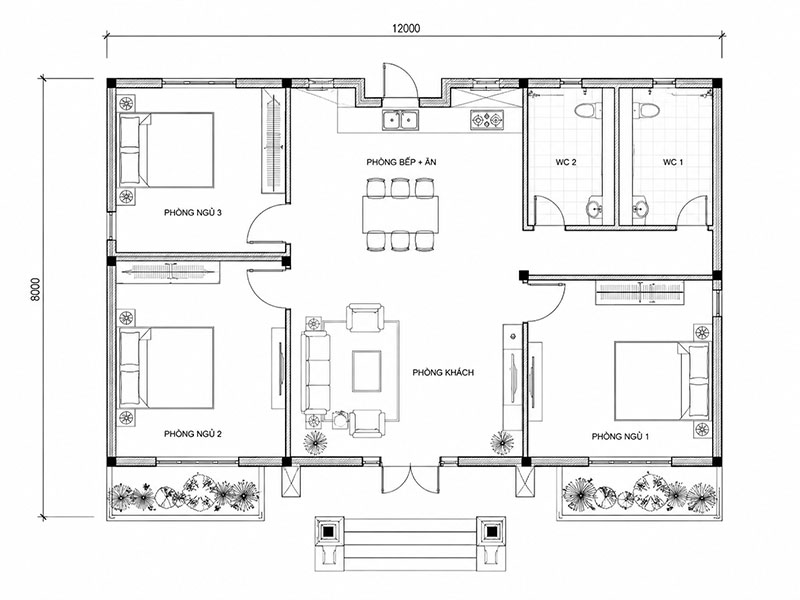 Bản vẽ nhà cấp 4 8x12m2 2