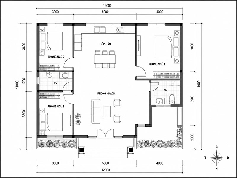 Bản vẽ nhà cấp 4 mái bằng 2