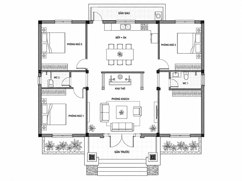Bản vẽ nhà cấp 4 mái Nhật 2