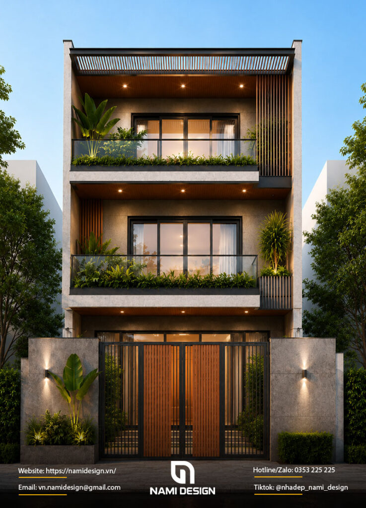 Bản vẽ nhà ống 4x15m Modern Tropical