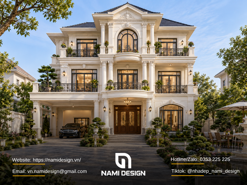 Biệt thự cổ điển cách tân ba tầng cho gia đình nhiều thế hệ