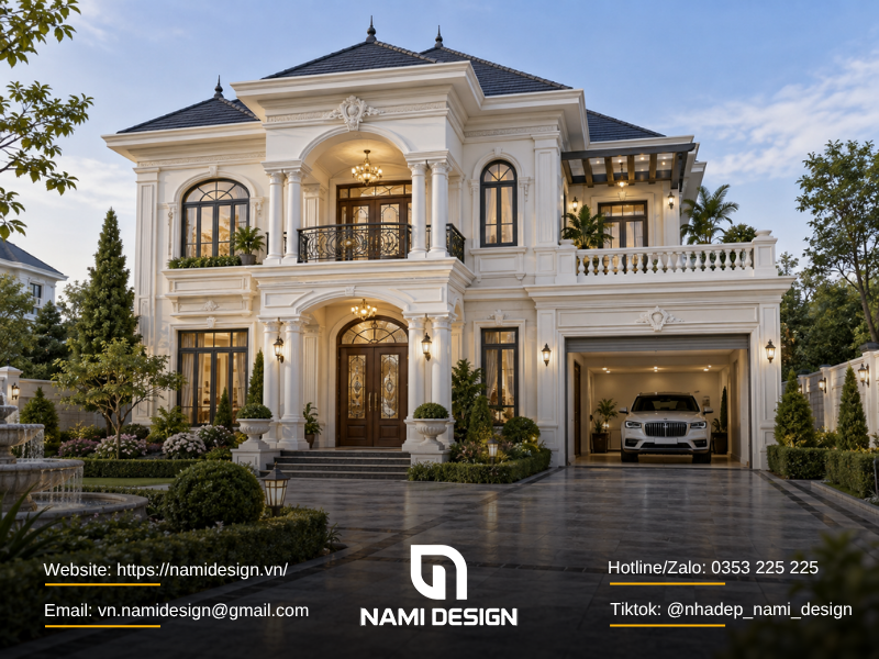 Biệt thự cổ điển cách tân có gara ô tô