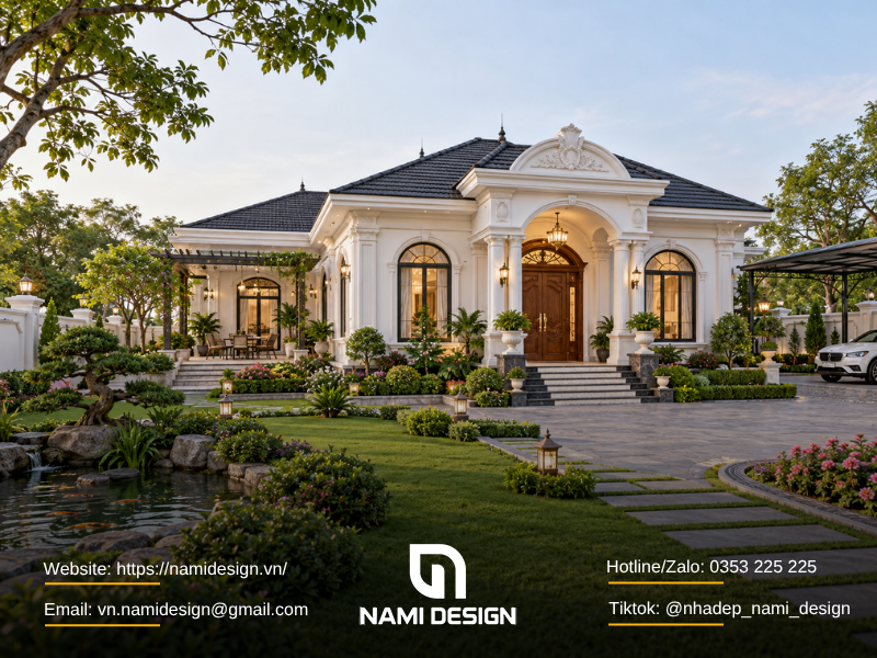 Biệt thự cổ điển cách tân một tầng có sân vườn