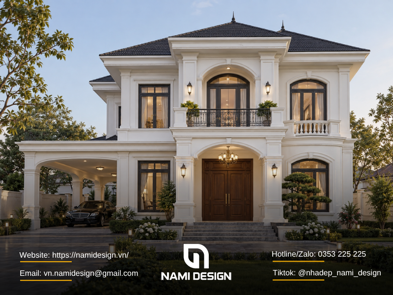 Biệt thự cổ điển cách tân hai tầng tiết chế phào chỉ