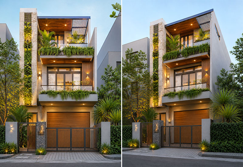 Các mẫu thiết kế nhà đẹp 6x15m có gara hiện đại