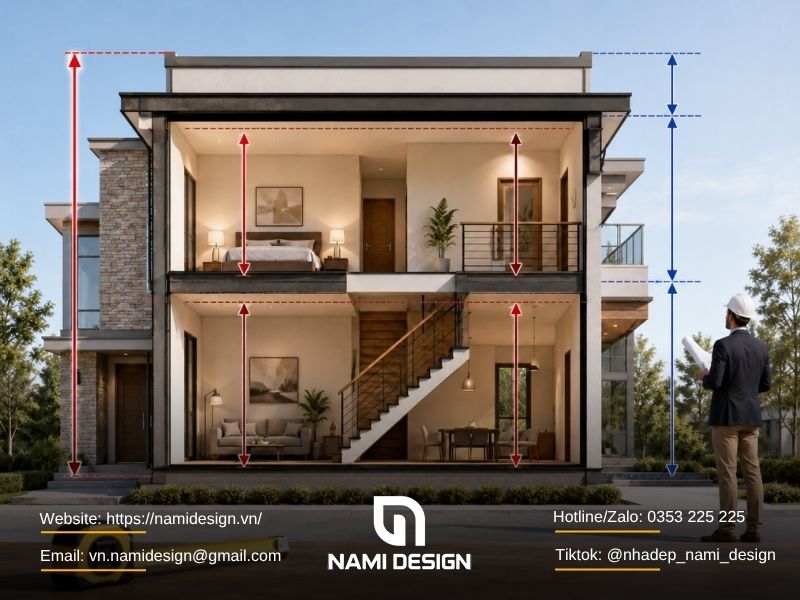 Cách xác định chiều cao nhà 2 tầng hợp lý