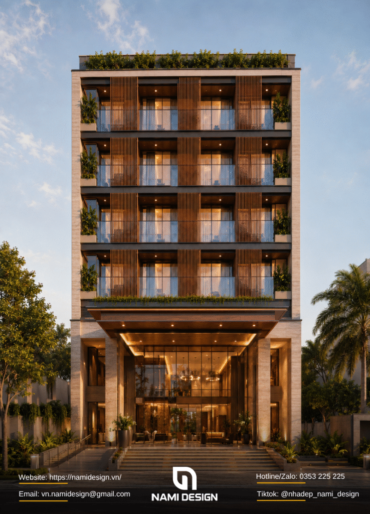 Khách sạn 10x20m phong cách hiện đại