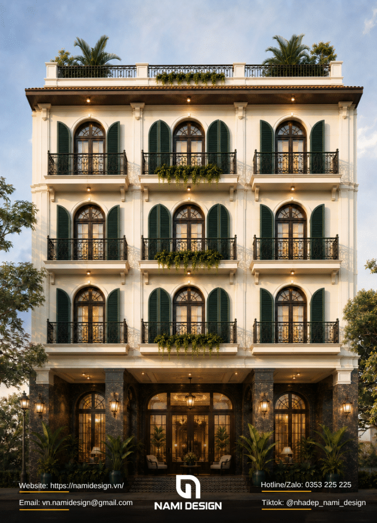 Khách sạn 10x20m phong cách Indochine