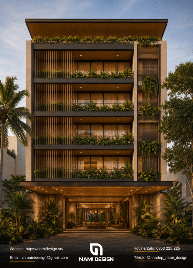 Khách sạn 10x20m phong cách Modern Tropical