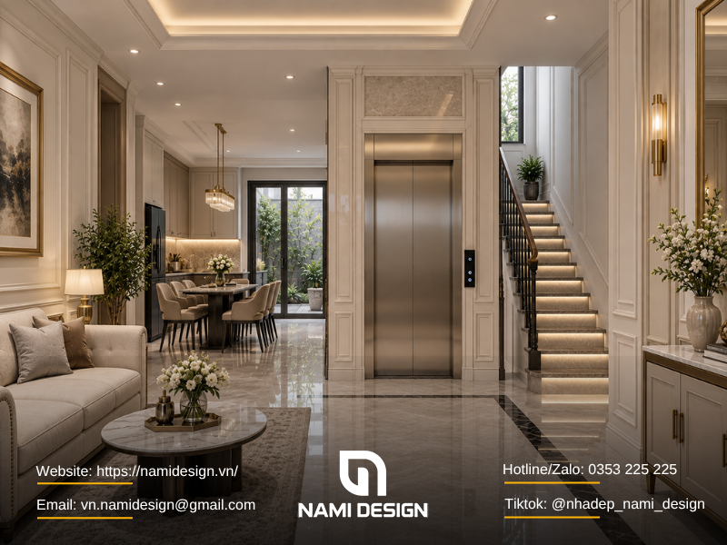 Không gian nhà phố 5 tầng tân cổ điển tiết chế