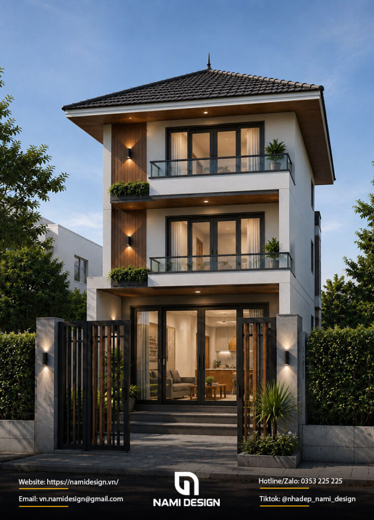 Mặt tiền nhà gác lửng 5m mái Nhật