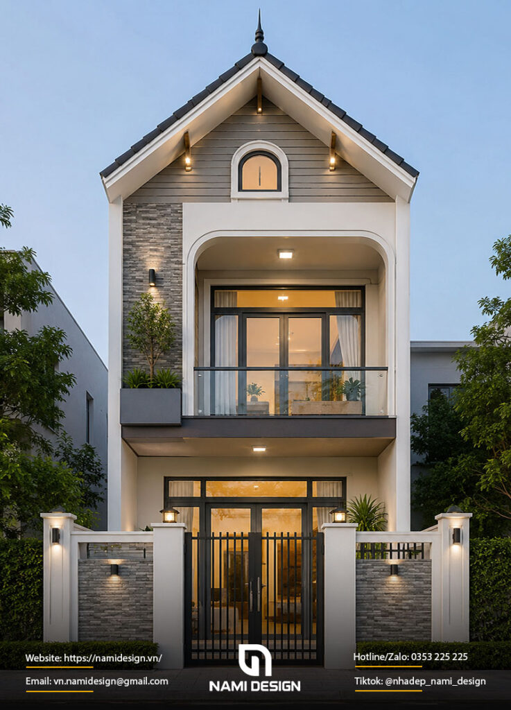 Mặt tiền nhà gác lửng 5m mái Thái