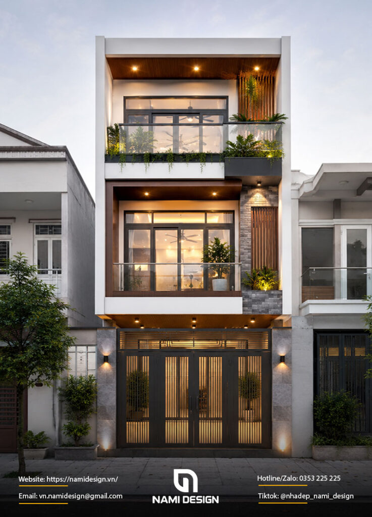 Mặt tiền nhà gác lửng 5m phong cách hiện đại
