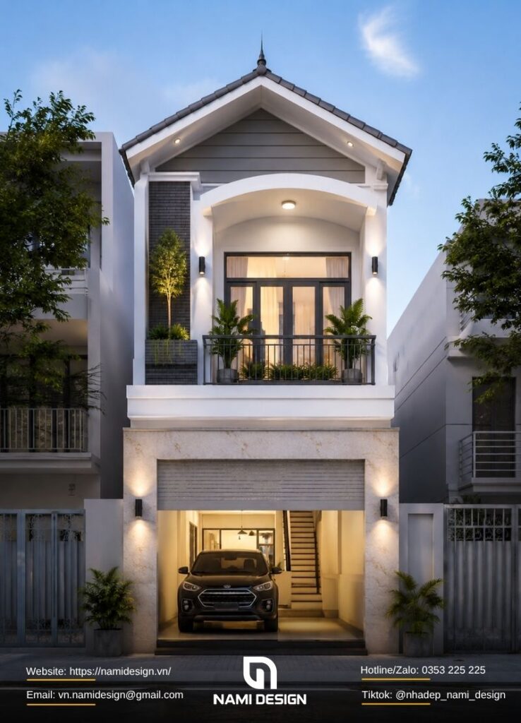 Mẫu nhà 2 tầng 40m2 có gara để xe
