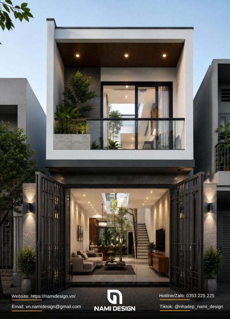Mẫu nhà 2 tầng 40m2 có giếng trời