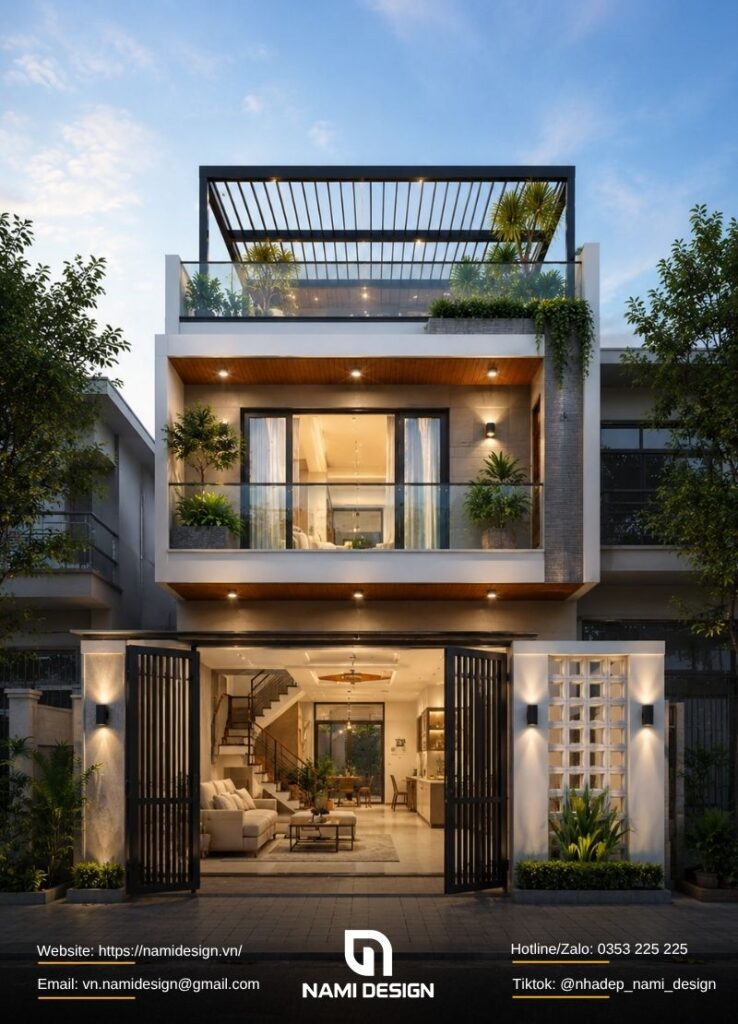 Mẫu nhà 2 tầng 40m2 có sân thượng