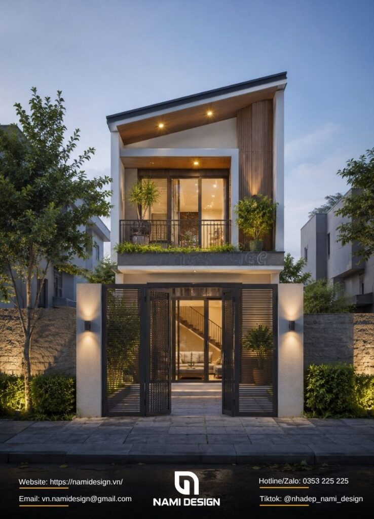 Mẫu nhà 2 tầng 40m2 mái lệch