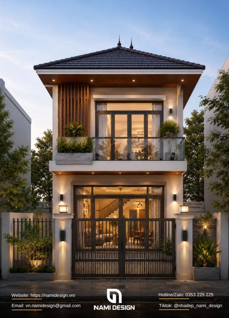 Mẫu nhà 2 tầng 40m2 mái Nhật