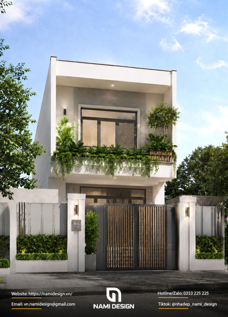Mẫu nhà 2 tầng 4x10m có ban công xanh