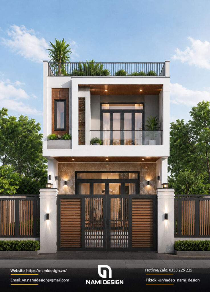 Mẫu nhà 2 tầng 50m2 có sân thượng