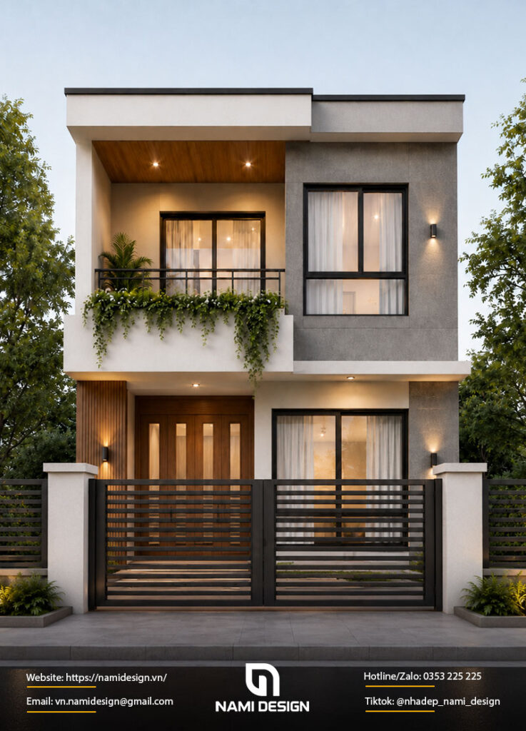 Mẫu nhà 2 tầng 50m2 mái bằng