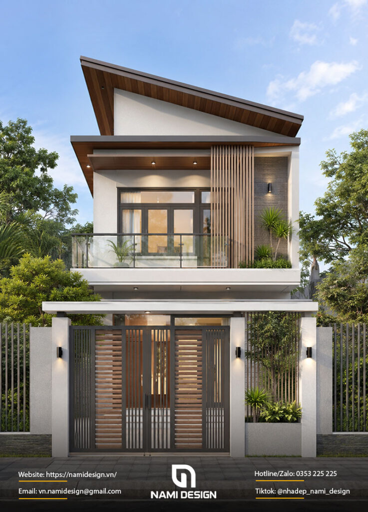 Mẫu nhà 2 tầng 50m2 mái lệch