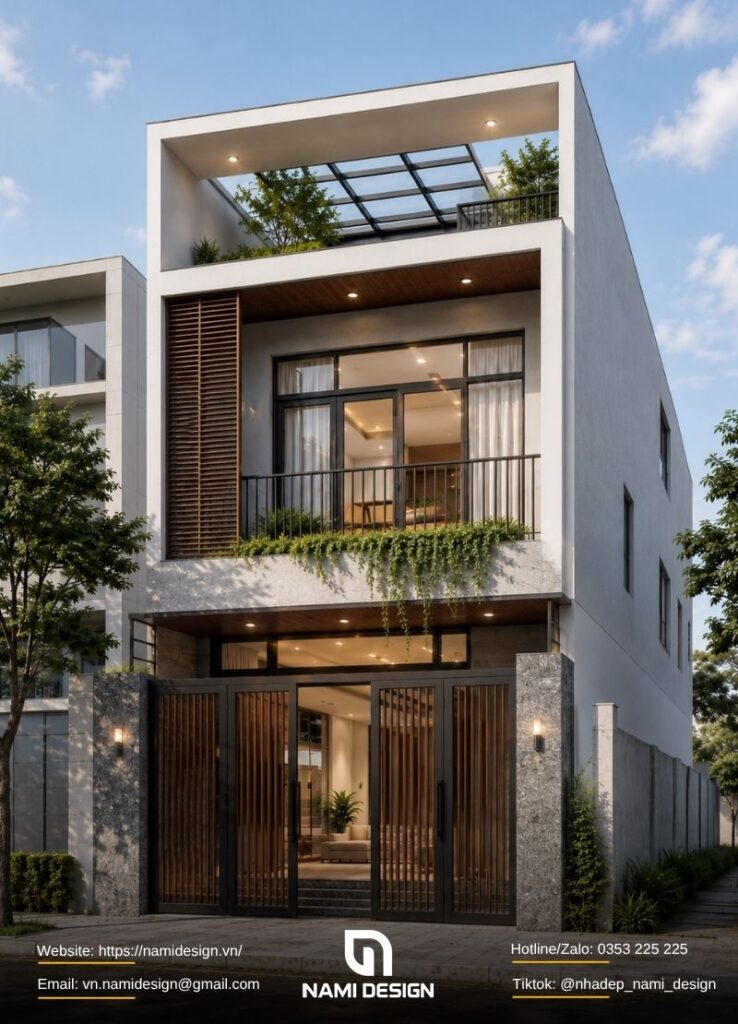 Mẫu nhà 2 tầng 5x20m có giếng trời