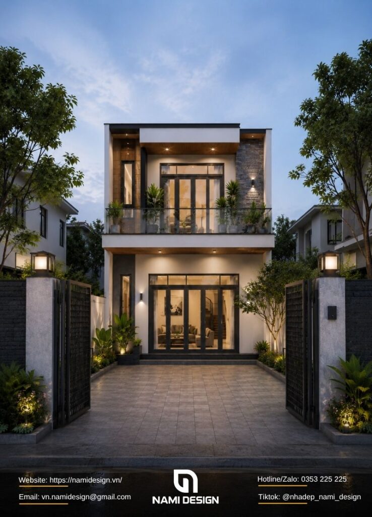 Mẫu nhà 2 tầng 5x20m có sân trước