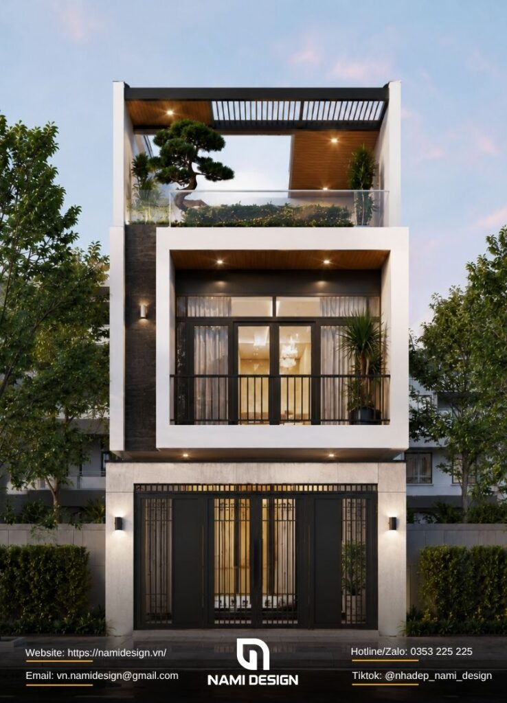 Mẫu nhà 2 tầng 5x20m có tầng tum