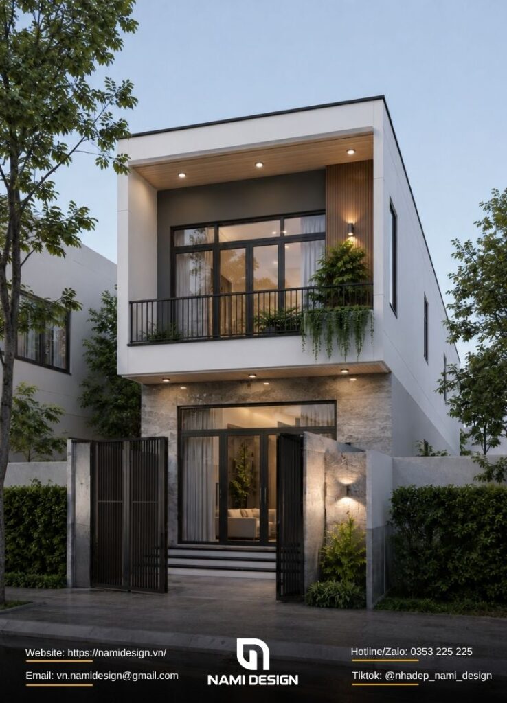 Mẫu nhà 2 tầng 5x20m mái bằng