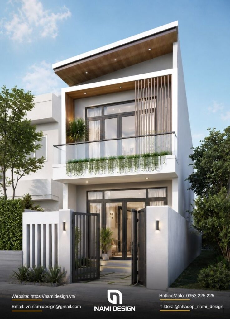 Mẫu nhà 2 tầng 5x20m mái lệch
