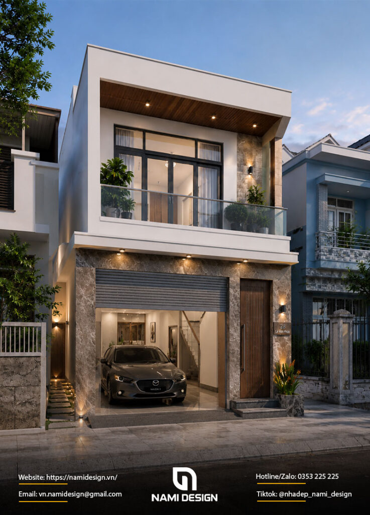 Mẫu nhà 2 tầng 8x10m có gara ô tô